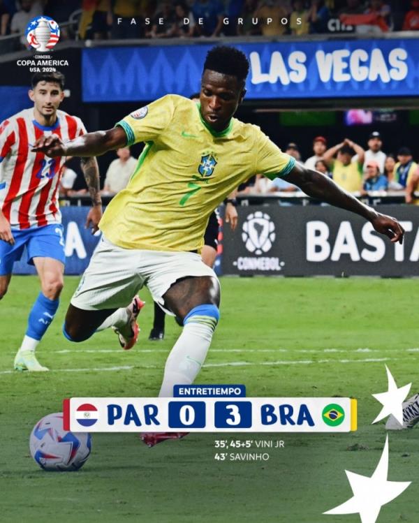 半场-巴西暂3-0巴拉圭 维尼修斯双响帕奎塔造点&失点&助攻