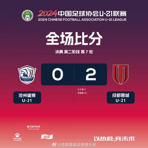 U21联赛决赛第二阶段第7轮：成都蓉城2-0沧州雄狮