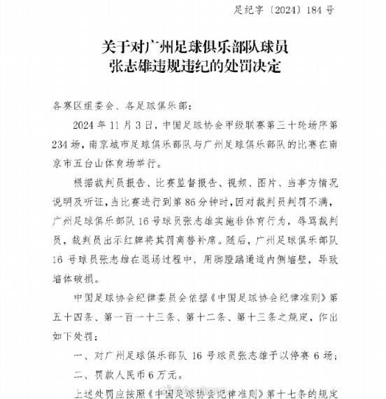 劉浪舟、張志雄1場自然停賽自動消除，6場停賽將跨賽季跨賽事執(zhí)行