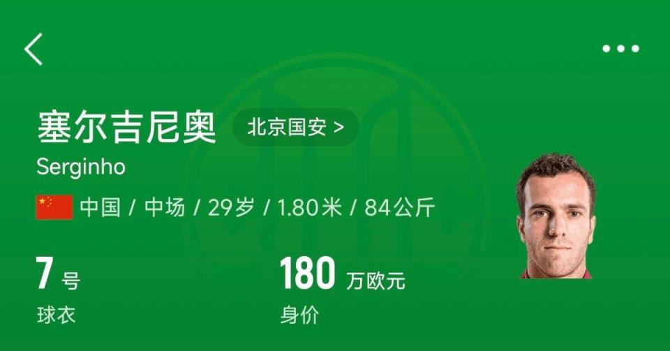 180万欧！塞尔吉尼奥成为中国身价最高的球员，武磊120万欧第2