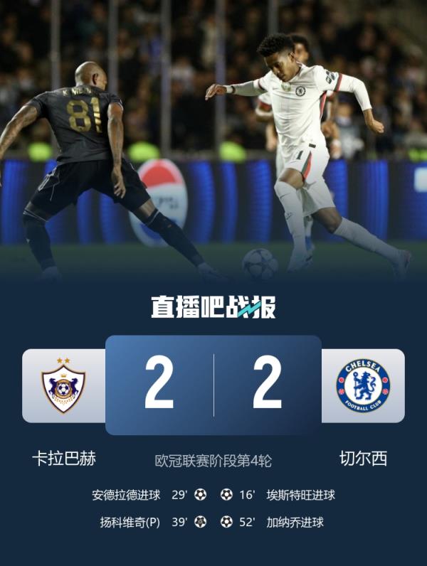 卡拉巴赫主帅：我们拼搏到最后一刻，战平切尔西提升了球队信心